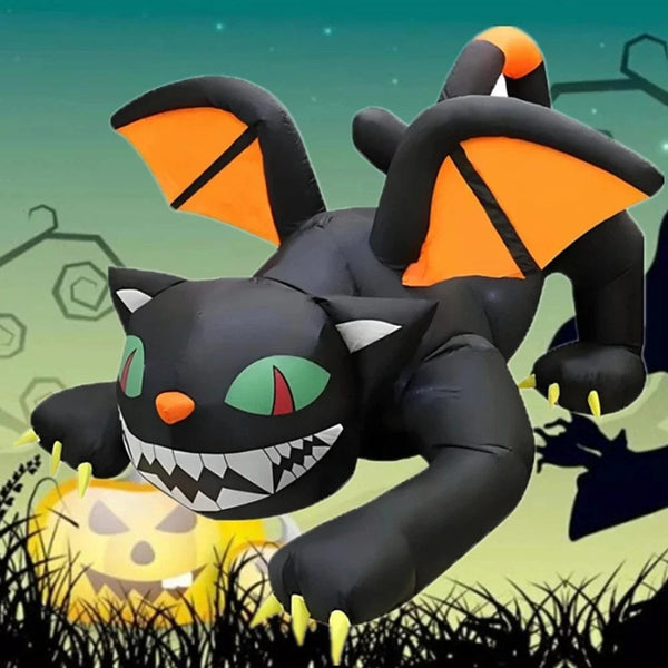 Planet Gates Halloween Inflatable 1.8m Black Cat Toy Shakes Head Ghost LED Lights Indoor Outdoor Yard Airblown Decoration Fun Party Display