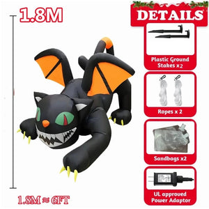 Planet Gates Halloween Inflatable 1.8m Black Cat Toy Shakes Head Ghost LED Lights Indoor Outdoor Yard Airblown Decoration Fun Party Display