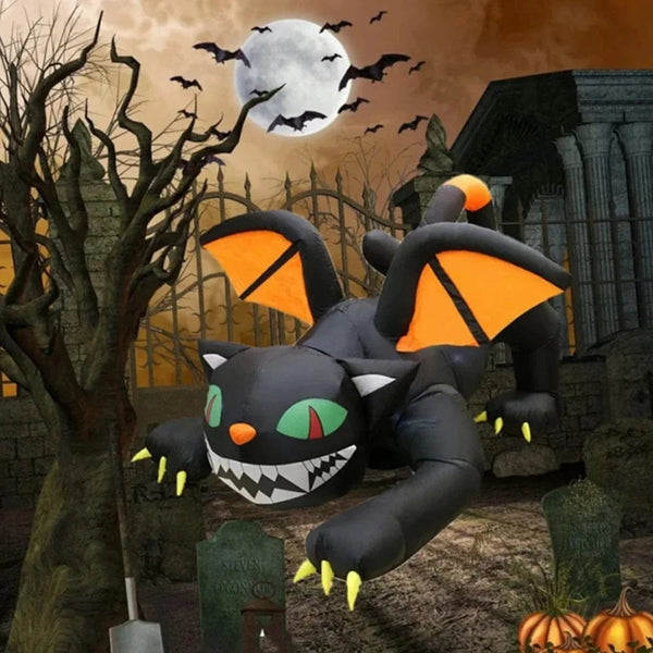 Planet Gates Halloween Inflatable 1.8m Black Cat Toy Shakes Head Ghost LED Lights Indoor Outdoor Yard Airblown Decoration Fun Party Display