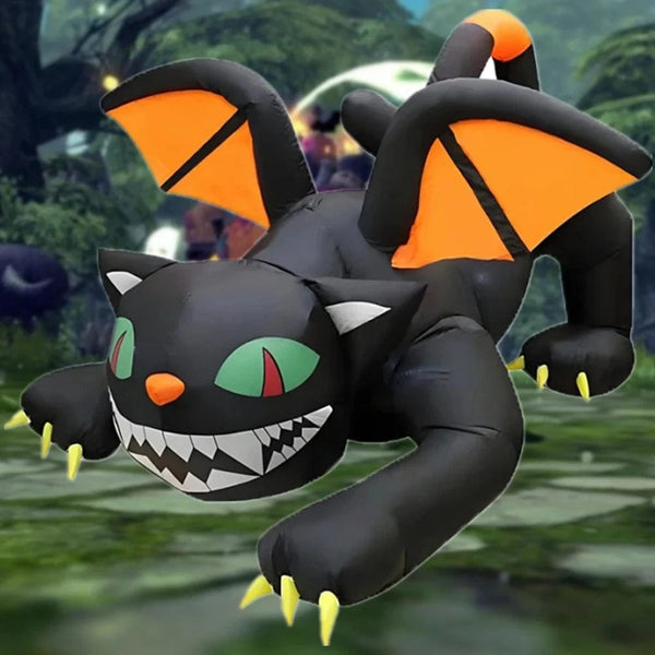 Planet Gates Halloween Inflatable 1.8m Black Cat Toy Shakes Head Ghost LED Lights Indoor Outdoor Yard Airblown Decoration Fun Party Display