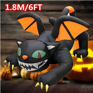 Planet Gates Halloween Inflatable 1.8m Black Cat Toy Shakes Head Ghost LED Lights Indoor Outdoor Yard Airblown Decoration Fun Party Display