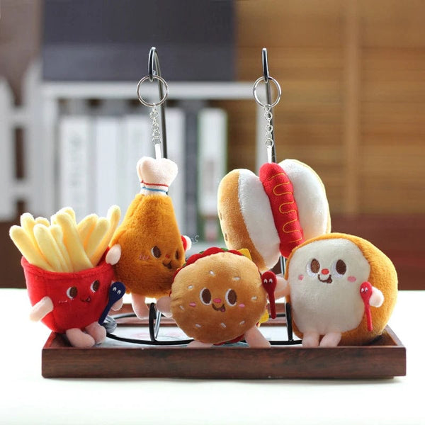 Planet Gates Hamburg Hot Dog Fries Bread Drumsticks Plush Pendant Keychain Creative Cartoon Bag Decoration Car Key Accessories For Girl Gift