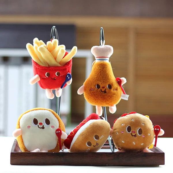 Planet Gates Hamburg Hot Dog Fries Bread Drumsticks Plush Pendant Keychain Creative Cartoon Bag Decoration Car Key Accessories For Girl Gift