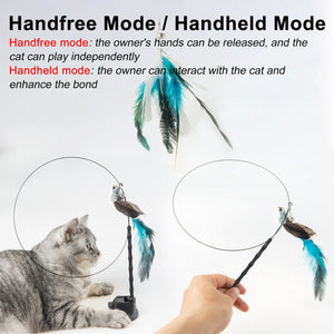 Planet Gates Handfree Bird/Feather Cat Wand with Bell Powerful Suction Cup Interactive Toys for Cats Kitten Hunting Exercise Pet Products