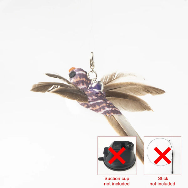 Planet Gates Handfree Bird/Feather Cat Wand with Bell Powerful Suction Cup Interactive Toys for Cats Kitten Hunting Exercise Pet Products