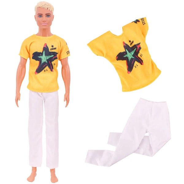 Planet Gates Handmade Ken Doll Clothes T-shirt + Trousers For Barbie Dress Accessories Fashion Daily Clothing Toys For Gils Birthday Gift
