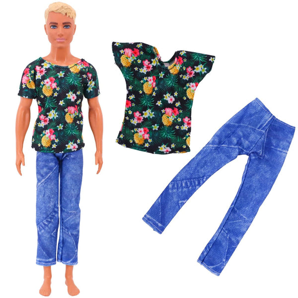 Planet Gates Handmade Ken Doll Clothes T-shirt + Trousers For Barbie Dress Accessories Fashion Daily Clothing Toys For Gils Birthday Gift
