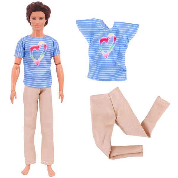 Planet Gates Handmade Ken Doll Clothes T-shirt + Trousers For Barbie Dress Accessories Fashion Daily Clothing Toys For Gils Birthday Gift