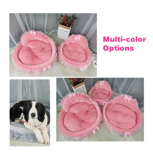 Planet Gates Hanpanda Fantasy Bow Lace Dog Bed Beds For Large Dogs Detachable Oval Pink Princess Pet Bed Basket For Dog Pet Wedding Furniture
