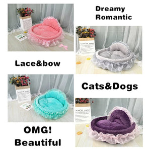Planet Gates Hanpanda Fantasy Bow Lace Dog Bed Beds For Large Dogs Detachable Oval Pink Princess Pet Bed Basket For Dog Pet Wedding Furniture