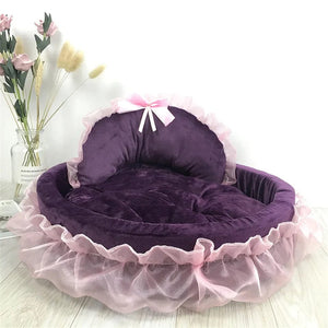 Planet Gates Hanpanda Fantasy Bow Lace Dog Bed Beds For Large Dogs Detachable Oval Pink Princess Pet Bed Basket For Dog Pet Wedding Furniture