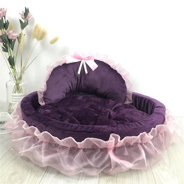 Planet Gates Hanpanda Fantasy Bow Lace Dog Bed Beds For Large Dogs Detachable Oval Pink Princess Pet Bed Basket For Dog Pet Wedding Furniture