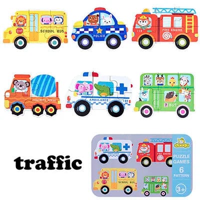 Planet Gates Happy traffic T177 Baby Puzzle Montessori Educational Toys Wood 3D Puzzle Games Iron Box children Puzzles Jigsaw Wooden Puzzles For Kids 2 3 4 Year