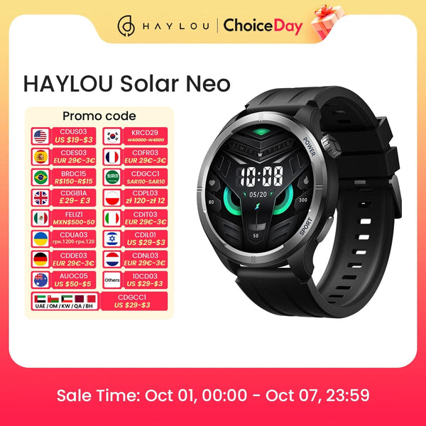 Planet Gates HAYLOU Solar Neo Smart Watch 1.53'' HD Display Bluetooth Call 24H Health Monitoring Smartwatchs Men Women Smart Sport Watchs