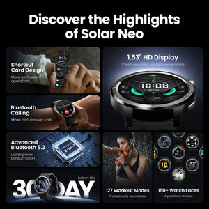 Planet Gates HAYLOU Solar Neo Smart Watch 1.53'' HD Display Bluetooth Call 24H Health Monitoring Smartwatchs Men Women Smart Sport Watchs