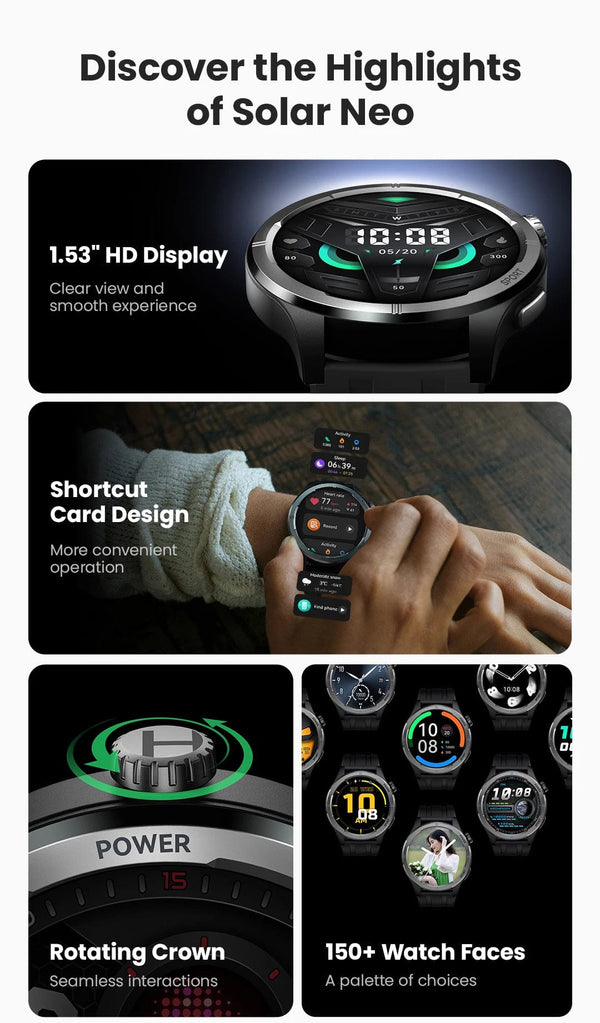 Planet Gates HAYLOU Solar Neo Smart Watch 1.53'' HD Display Bluetooth Call 24H Health Monitoring Smartwatchs Men Women Smart Sport Watchs