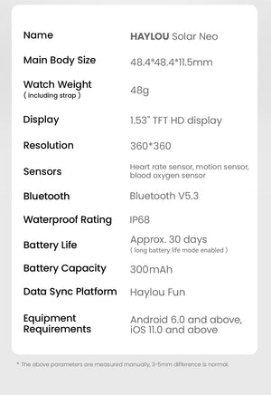 Planet Gates HAYLOU Solar Neo Smart Watch 1.53'' HD Display Bluetooth Call 24H Health Monitoring Smartwatchs Men Women Smart Sport Watchs