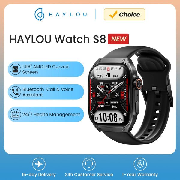 Planet Gates HAYLOU Watch S8 Smart Watch 1.96'' AMOLED Curved Screen Smartwatch Bluetooth Call AI Vioce Assistant Smartwatches for Men