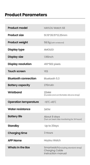 Planet Gates HAYLOU Watch S8 Smart Watch 1.96'' AMOLED Curved Screen Smartwatch Bluetooth Call AI Vioce Assistant Smartwatches for Men