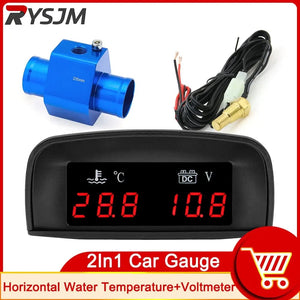 Planet Gates HD Automobile 2-in-1 LCD Instrument Horizontal Celsius Water Temperature Gauge Voltmeter Red Light Digital Instrument DC 12V~24V