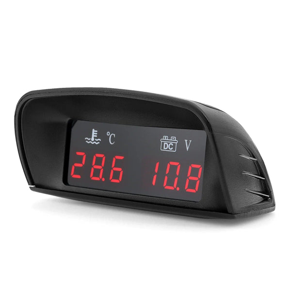 Planet Gates HD Automobile 2-in-1 LCD Instrument Horizontal Celsius Water Temperature Gauge Voltmeter Red Light Digital Instrument DC 12V~24V