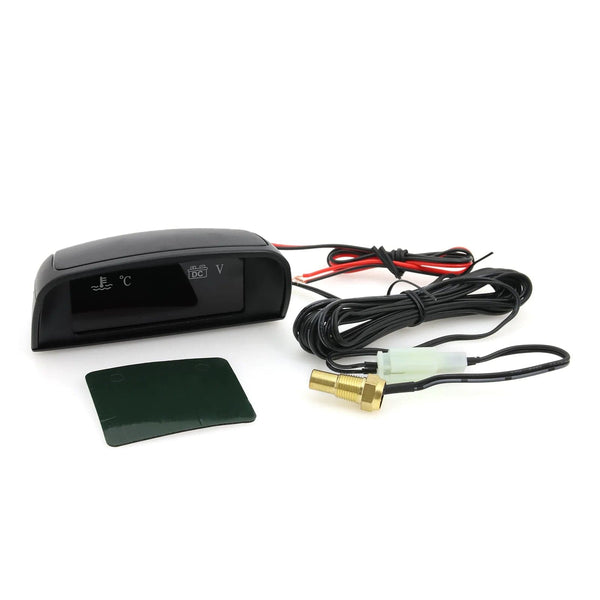 Planet Gates HD Automobile 2-in-1 LCD Instrument Horizontal Celsius Water Temperature Gauge Voltmeter Red Light Digital Instrument DC 12V~24V