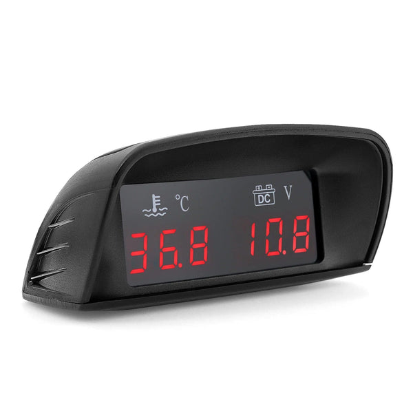 Planet Gates HD Automobile 2-in-1 LCD Instrument Horizontal Celsius Water Temperature Gauge Voltmeter Red Light Digital Instrument DC 12V~24V