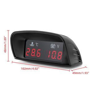 Planet Gates HD Automobile 2-in-1 LCD Instrument Horizontal Celsius Water Temperature Gauge Voltmeter Red Light Digital Instrument DC 12V~24V