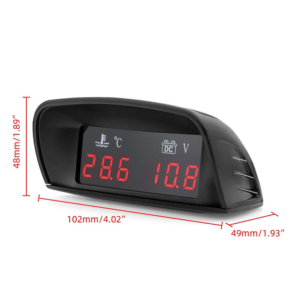 Planet Gates HD Automobile 2-in-1 LCD Instrument Horizontal Celsius Water Temperature Gauge Voltmeter Red Light Digital Instrument DC 12V~24V