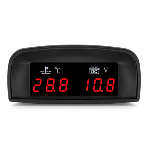 Planet Gates HD Automobile 2-in-1 LCD Instrument Horizontal Celsius Water Temperature Gauge Voltmeter Red Light Digital Instrument DC 12V~24V