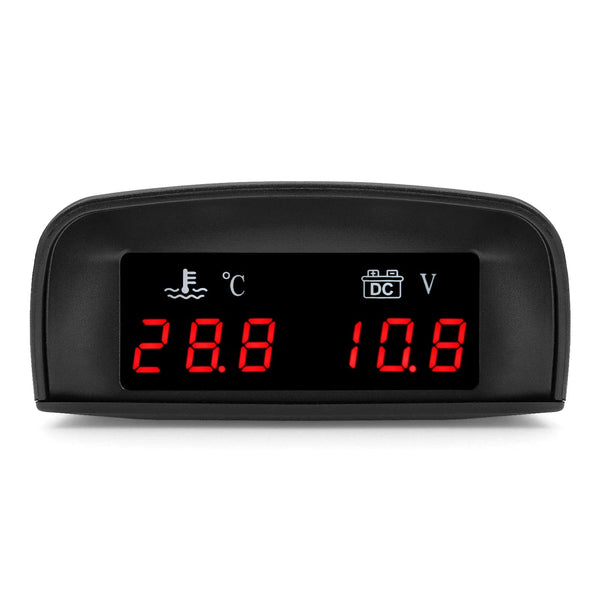 Planet Gates HD Automobile 2-in-1 LCD Instrument Horizontal Celsius Water Temperature Gauge Voltmeter Red Light Digital Instrument DC 12V~24V