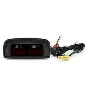 Planet Gates HD Automobile 2-in-1 LCD Instrument Horizontal Celsius Water Temperature Gauge Voltmeter Red Light Digital Instrument DC 12V~24V
