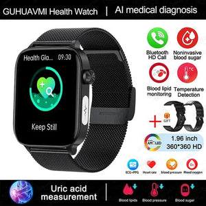 Planet Gates Health monitoring / Black-Mesh-Belt-2A 2024 New ECG+PPG Medical Grade Smart Watch Women Blood Sugar Blood Lipid Uric Acid Women Menstrual Health Tracker Smartwatches