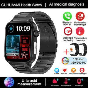 Planet Gates Health monitoring / Black-Steel-2A 2024 New ECG+PPG Medical Grade Smart Watch Women Blood Sugar Blood Lipid Uric Acid Women Menstrual Health Tracker Smartwatches