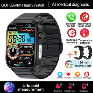 Planet Gates Health monitoring / Black-Steel-B-2A 2024 New ECG+PPG Medical Grade Smart Watch Women Blood Sugar Blood Lipid Uric Acid Women Menstrual Health Tracker Smartwatches
