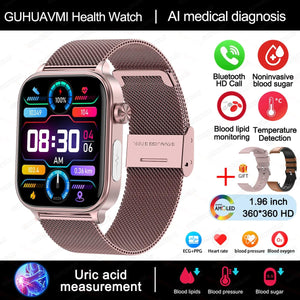 Planet Gates Health monitoring / Pink-Mesh-Belt-2A 2024 New ECG+PPG Medical Grade Smart Watch Women Blood Sugar Blood Lipid Uric Acid Women Menstrual Health Tracker Smartwatches