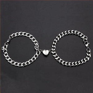 Planet Gates Heart 2pcs Punk Silver Color Chain Couple Bracelet For Women Stainless Steel Romantic Magnet Men Paired Things Fashion Jewelry Pulsera