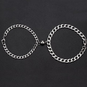 Planet Gates Heart 2pcs Punk Silver Color Chain Couple Bracelet For Women Stainless Steel Romantic Magnet Men Paired Things Fashion Jewelry Pulsera