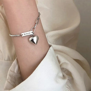 Planet Gates Heart 2pcs Punk Silver Color Chain Couple Bracelet For Women Stainless Steel Romantic Magnet Men Paired Things Fashion Jewelry Pulsera