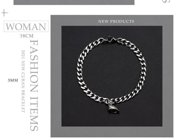 Planet Gates Heart 2pcs Punk Silver Color Chain Couple Bracelet For Women Stainless Steel Romantic Magnet Men Paired Things Fashion Jewelry Pulsera