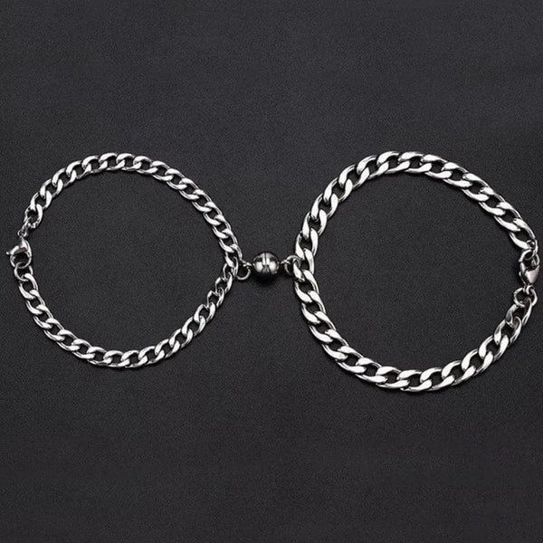 Planet Gates Heart 2pcs Punk Silver Color Chain Couple Bracelet For Women Stainless Steel Romantic Magnet Men Paired Things Fashion Jewelry Pulsera