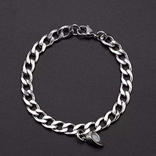 Planet Gates Heart 2pcs Punk Silver Color Chain Couple Bracelet For Women Stainless Steel Romantic Magnet Men Paired Things Fashion Jewelry Pulsera