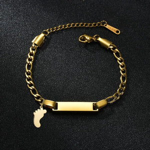 Planet Gates Heart / Engrave 1 Side / steel color Bluelory Custom Newborn Name ID Bar Bracelet For Kids Stainless Steel Engrave Date Symbol Baby Bracelet With Heart Birthday Gift