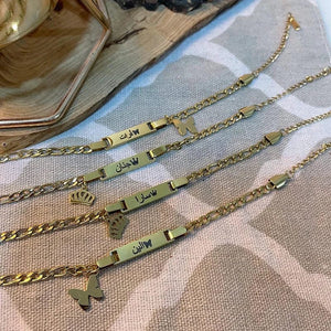 Planet Gates Heart / Engrave 1 Side / steel color Bluelory Custom Newborn Name ID Bar Bracelet For Kids Stainless Steel Engrave Date Symbol Baby Bracelet With Heart Birthday Gift