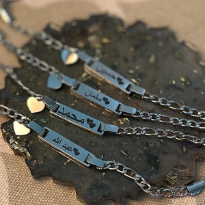 Planet Gates Heart / Engrave 1 Side / steel color Bluelory Custom Newborn Name ID Bar Bracelet For Kids Stainless Steel Engrave Date Symbol Baby Bracelet With Heart Birthday Gift