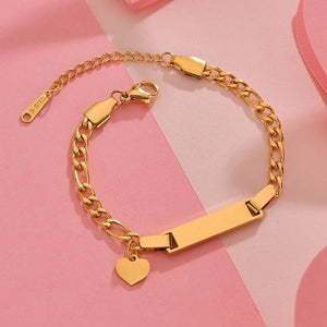 Planet Gates Heart / Engrave 1 Side / steel color Bluelory Custom Newborn Name ID Bar Bracelet For Kids Stainless Steel Engrave Date Symbol Baby Bracelet With Heart Birthday Gift