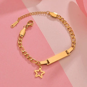 Planet Gates Heart / Engrave 1 Side / steel color Bluelory Custom Newborn Name ID Bar Bracelet For Kids Stainless Steel Engrave Date Symbol Baby Bracelet With Heart Birthday Gift