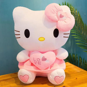 Planet Gates Heart hugging kt cat / 24cm 24-55cm Sanrio Hello Kitty Cat Plush Toys Cartoon KT Cat Plushie Doll Soft Stuffed Anime Pillow Birthday Gifts For Kids Girls