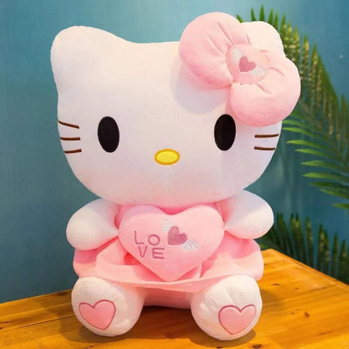 Planet Gates Heart hugging kt cat / 24cm 24-55cm Sanrio Hello Kitty Cat Plush Toys Cartoon KT Cat Plushie Doll Soft Stuffed Anime Pillow Birthday Gifts For Kids Girls
