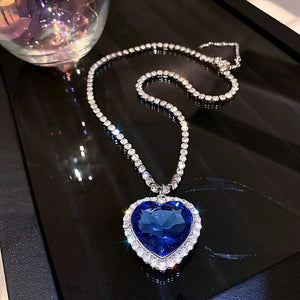 Planet Gates heart necklace Heart of Ocean Blue Heart Necklaces for Women Rhinestone Crystal Long Chain Necklaces Love Forever Jewelry For Party Gifts